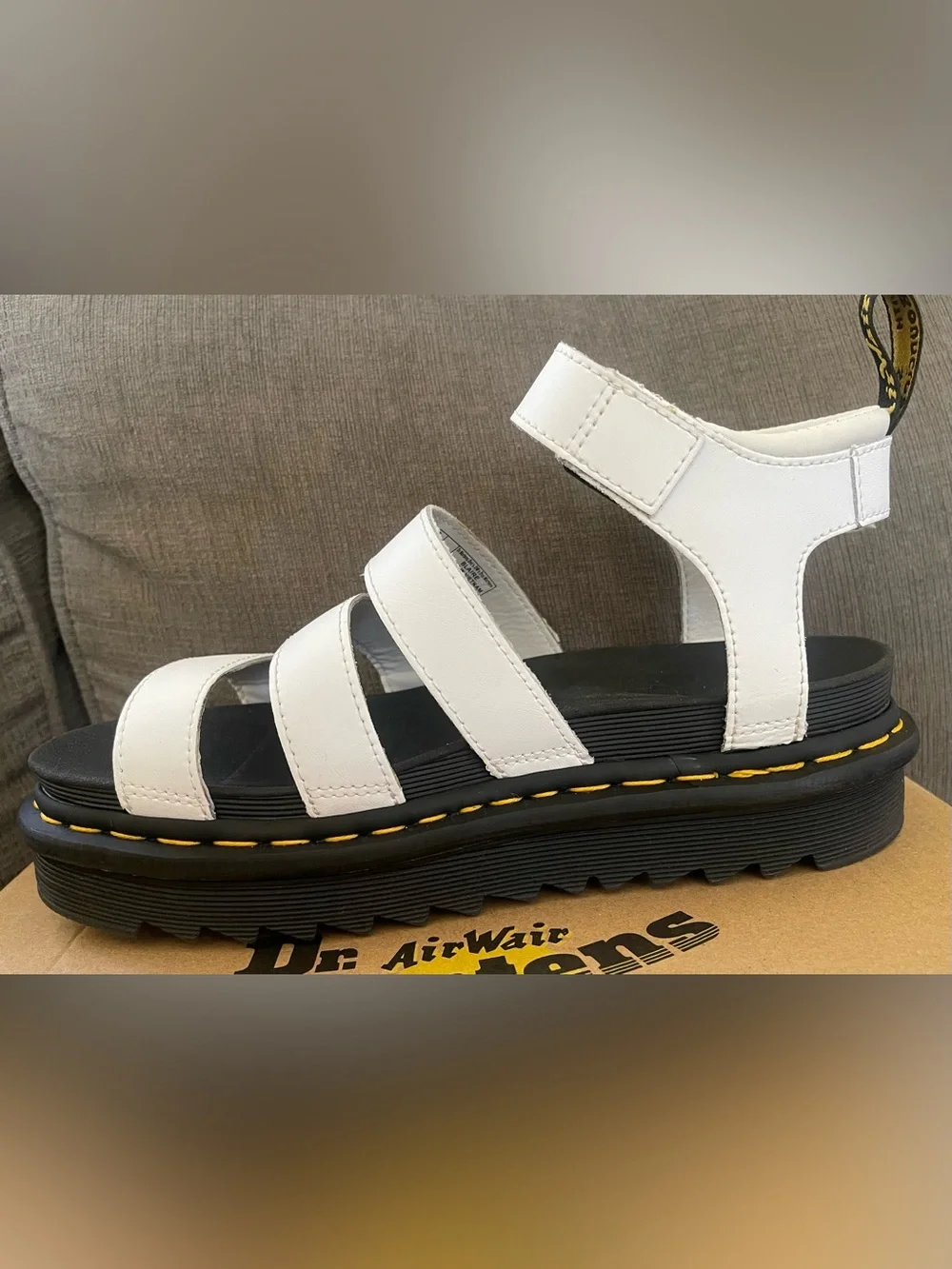 New Dr. Martens Blaire White Hydro Leather Sandals - Picture 8 of 11